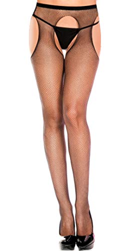 E-Laurels Womens High Waist Patterned Fishnet Tights Suspenders Pantyhose Thigh High Stockings Black - color: Black 5023