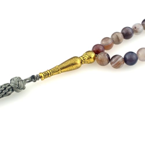 Muslims Islamic Dhikr Tasbeeh Tasbih Prayer Beads, 99 Agate Beads with Tassel