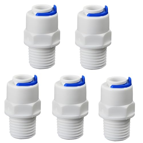 1/4"M to 1/4" Tube Push-Fit Adapter, 5 Pcs | Quick-connect adapter for RO reverse osmosis water filter systems, beverage dispensers & water purifiers. - size: 1/4"MPT to 1/4" QC Straight Adapter