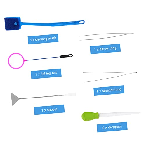 GALPADA 7pcs Aquarium Cleaning Tool with Stainless Steel Tweezers Brush and Fishing Net for Fish Tank Maintenance and Aquascaping