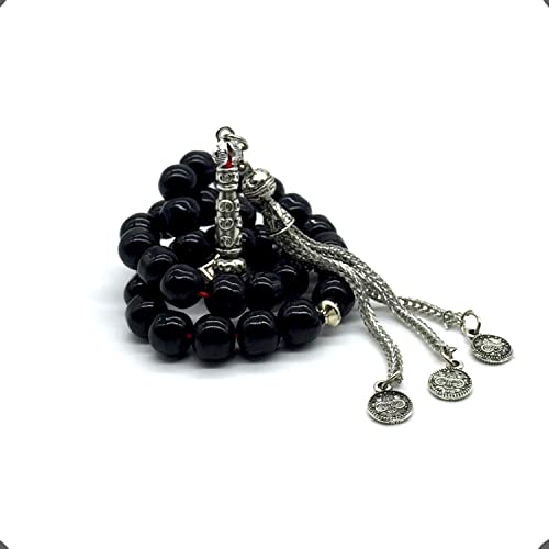 Shiny Black Glass Prayer Beads, Worry Beads, Tesbih, Tasbih, Tasbeeh, Misbaha, Masbaha, Subha, Sebha, Rosary (8 mm 33 Beads) - color: Shiny Black Glass Beads -8 mm 33 Beads-