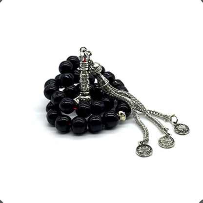 Shiny Black Glass Prayer Beads, Worry Beads, Tesbih, Tasbih, Tasbeeh, Misbaha, Masbaha, Subha, Sebha, Rosary (8 mm 33 Beads) - color: Shiny Black Glass Beads -8 mm 33 Beads-