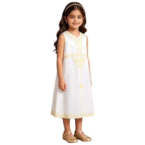 Girls Two Piece Outfit Embroidered Muslim Dress Robe Dresses Dubai Outfits Maxi Islamic Set for Party - size: 5-6 Years