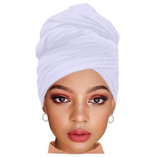ZRQ 1 Pieces White Stretch Hijab Extra Long Solid Color African Shawl Hair Scarfs Jersey Turban Fashion Head Scarf Soft Head Wraps for Black Women - color: White