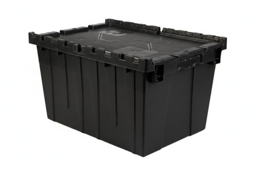 Hudson Exchange 21.9 x 15.2 x 12.8” (3 Pack) Storage Tote Distribution Container with Hinged Attached Lid, Black - color: Black