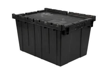 Hudson Exchange 21.9 x 15.2 x 12.8” (3 Pack) Storage Tote Distribution Container with Hinged Attached Lid, Black - color: Black