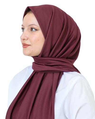 Prien Hijab For Women Muslim Lightweight Scarf Head Scarves For Girls Islamic Long Headscarf Chiffon Shawl Prayer Set Ramadan - color: Cherry