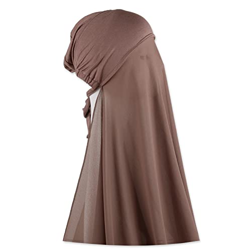 Instant Chiffon Hijab with Tie Back Under Cap Solid Color Soft Chiffon Scarf With Hijab Inner Caps For Muslim Women - color: Pine Bark