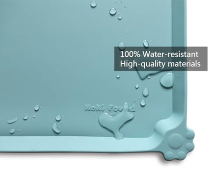Hoki Found L Silicone Non Slip Pet Food Tray - Dog Cat Bowl Mats - Waterproof Dog Cat Food Mats for Carpet - Light Turquoise - color: Light Turquoise, size: 22" x 14"