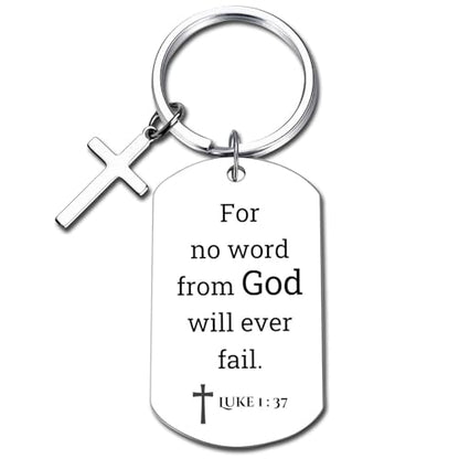 GiftYou Inspirational Scripture Metal Key Chains with Cross Pendant - Bible Verse Keychain Religious Gift for Christian - color: Luke 1:37