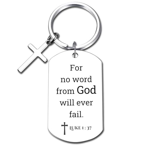 GiftYou Inspirational Scripture Metal Key Chains with Cross Pendant - Bible Verse Keychain Religious Gift for Christian - color: Luke 1:37