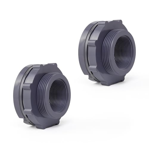 ChillWaves PVC Bulkhead Fitting 2" Double Thread Connector Adapter for Water Tank, Aquariums, Rain barrels(2-PACK) - size: 2 Inch, style: Bulkhead Fitting