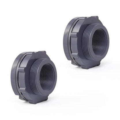 ChillWaves PVC Bulkhead Fitting 2" Double Thread Connector Adapter for Water Tank, Aquariums, Rain barrels(2-PACK) - size: 2 Inch, style: Bulkhead Fitting