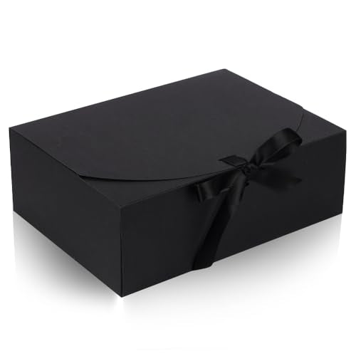 NEWSNOW 12 PCS Gift Boxes with Lids, 10x7.5x3.5 Inch Paper Gift Box, with Ribbon, Bridesmaid Proposal Box for Wedding, BirthdayPackaging, Present (Black) - color: Black
