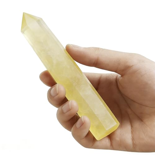 Natural Citrine Crystals Point Wand Reiki Healing Stone Rose Quartz Crystal Pillars for Crystal Collectors and Reiki Energy Balance(5.9inch Wand Citrine) - color: 5.9inch Wand Citrine