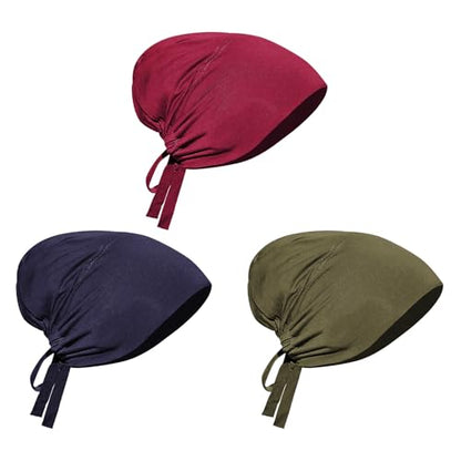 PURFUN 3 Pcs Muslim Inner Hijab Caps Women Solid Color Under Hijab Caps Stretchy Breathable Full Cover Undercap Tube Bonnet - color: Red+navy Blue+green