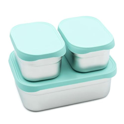 WeeSprout Stainless Steel Lunch Box Set - 750mL & 230mL Food Storage Nested Bento Boxes with Food Grade Silicone Lid - Leak Proof - Freezer Safe (Pastel Mint) - color: Pastel Mint