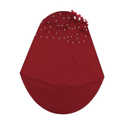 RARITYUS Women Bling Rhinestone Pearl Instant Scarf Muslim Hijab Fashion Shawl Head Wrap Turban Cap with Flower Accent - color: Red
