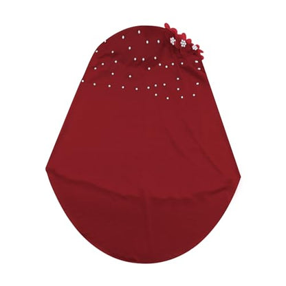 RARITYUS Women Bling Rhinestone Pearl Instant Scarf Muslim Hijab Fashion Shawl Head Wrap Turban Cap with Flower Accent - color: Red
