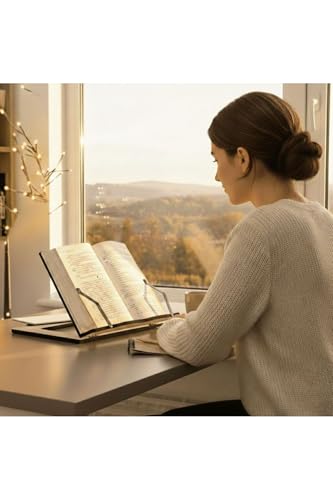 Wooden Book Stand Reading Easel for Cookbooks Quran Tablet Holder - White Finish - Large Size - Blue