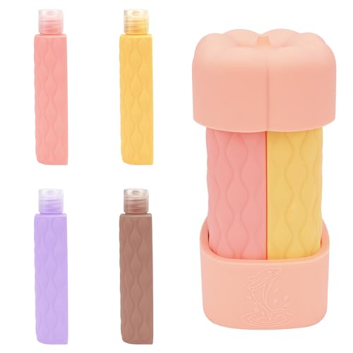 4 in 1 Travel Bottles for Toiletries, TSA Approved Silicone Travel Containers, Leak Proof Refillable Toiletry Containers for Shampoo Conditioner Lotion Body Wash (2oz, Pink) - color: Pink