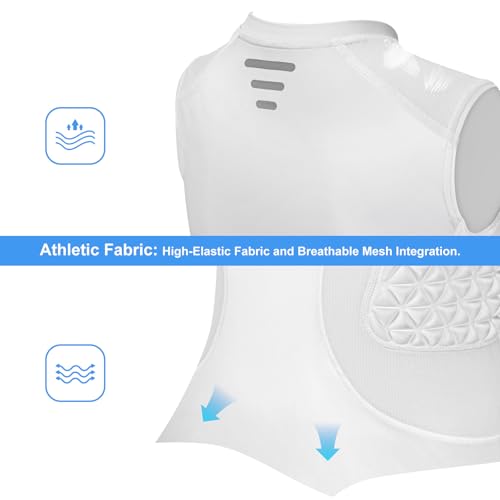 Youth Padded Compression Shirt Baseball Chest Protector Heart Sternum Guard - color: White, size: Medium