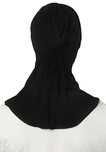 Lina & Lily Jersey Tie Back Hijab Underscarf with Neck Cover Full Coverage for Muslim Women - color: Black