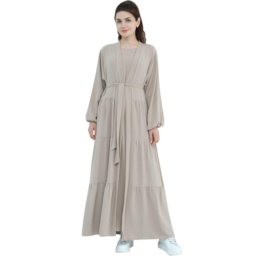 Women Muslim Abaya Dress 2PCS Soft Flowing Cardigan Dress Set Islamic Dubai Modest Kaftan Prayer Robe - color: Taro, size: X-Large