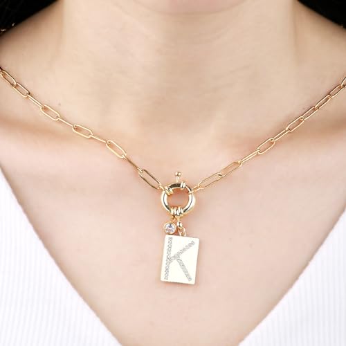 Mint & Lily Gold Initial Necklace for Women – 18K Gold Plated 24” Paperclip Chain with Sparkling Letter Pendant - style: L