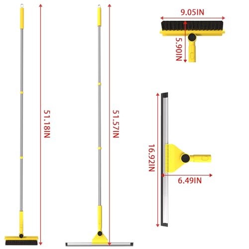 Dymoll Multi-Purpose V-Shaped Grout Brush with 16.9" Floor Squeegee Set, Long Handle Floor Scrub Brush for Cleaning Bathroom Tile Corner Baseboards, Squeegee for Cleaning Garage Floor Window Glass