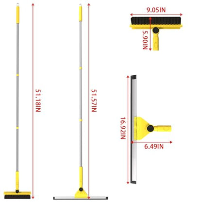 Dymoll Multi-Purpose V-Shaped Grout Brush with 16.9" Floor Squeegee Set, Long Handle Floor Scrub Brush for Cleaning Bathroom Tile Corner Baseboards, Squeegee for Cleaning Garage Floor Window Glass
