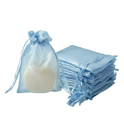 QIANF 20 Pcs Blue Small Organza Bags 4X6 inch for Wedding Favors with Drawstring, Mini Mesh Gift Bags Jewelry Pouch for Candy Bridal Shower Party Favor Baby Shower Christmas - color: Blue, size: 4x6"