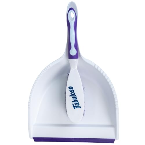 Fabuloso Brush and Dustpan Set, White and Purple | Snap-together storage, hanging hole for wall mount, quick sweeps for tile and hardwood floors - size: Brush & Dustpan