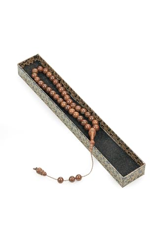 ihvan online, Islamic Prayer Beads (8mm – 33 Beads), Natural Stone Muslim Prayers Bead, Daily Dhikr Tasbeeh, Subha Tasbih Gift for Ramadan Hajj Umrah, Kuka Muslim Rosary, Round Cuts, Brown - color: Kuka Round - Brown, size: 8mm ( 33 Beads )