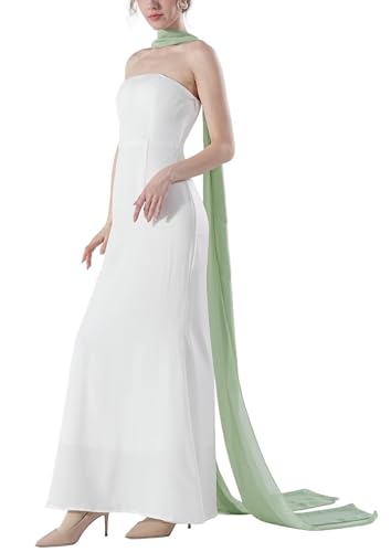 Women's 157 Inch Long Chiffon Neck Scarf Chiffon Veil Scarf Shawl Wrap for Wedding Bridal Evening Bridesmaid Dresses - color: Sage
