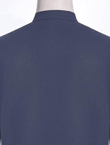 FYMNSI Men's Stand Collar Abaya Thobe for Muslim Prayer Clothes Embroidery Loose Kaftan Dishdasha Islamic Eid Ramadan Outfits - color: Dark Blue, size: Small