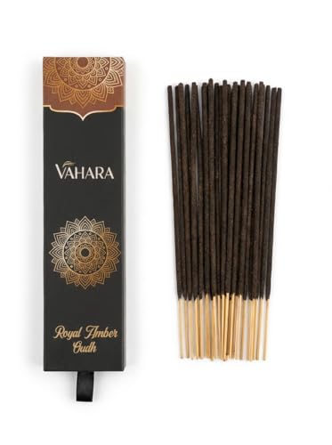Premium Vahara Incense Sticks Amber Royal 100g Natural Hand Rolled Masala Incense with Amber and Oudh Fragrance Notes for Meditation Relaxation Home Fragrance