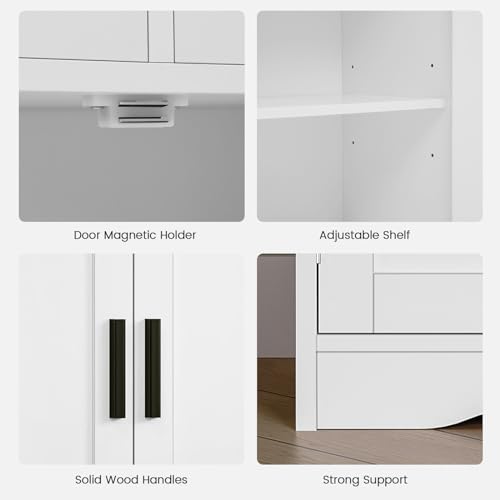 Iwell Bathroom Cabinet with Doors and Drawers, Freestanding Bathroom Storage Cabinet, Adjustable Shelves, for Living Room, Kitchen, Home Office, White - color: White