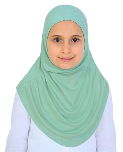 Prien Ready To Wear Hijab For Girls, Soft Viscose Muslim Scarf For Kids, Instant Islamic Clothing For Women For Ramadan, Eid - color: Light Green