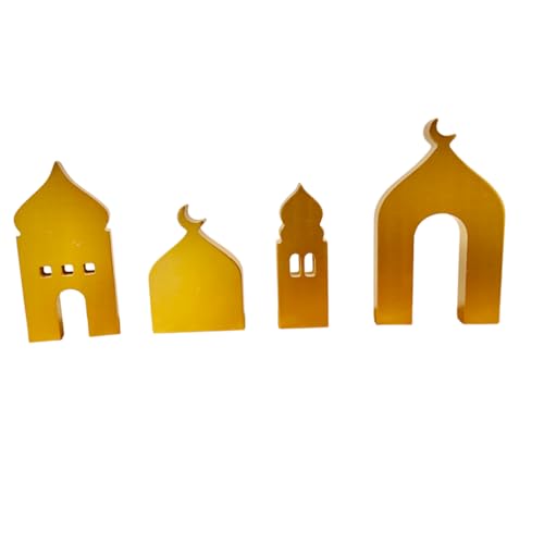 4-Pcs Masjid & Minar Decor Set (5"–7") — Elegant Contemporary Islamic Home Accent & Arabian Style Table Decor (Gold) - color: Gold