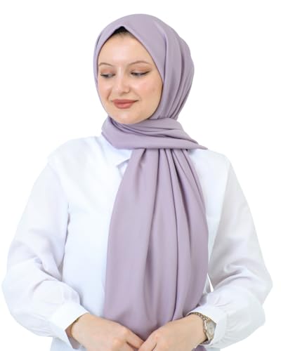 Prien Hijab For Women Muslim Lightweight Scarf Head Scarves For Girls Islamic Long Headscarf Chiffon Shawl Prayer Set Ramadan - color: Lilac