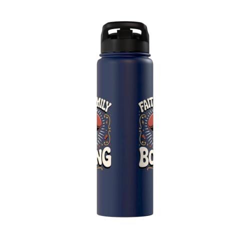 Faith Family Boxing Boxer Fighter Combat Sport Stainless Steel Insulated Water Bottle - color: Navy Blue