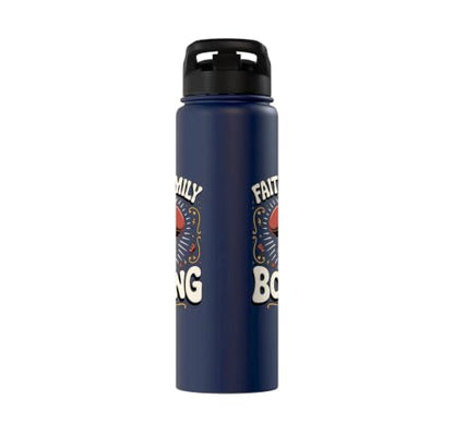 Faith Family Boxing Boxer Fighter Combat Sport Stainless Steel Insulated Water Bottle - color: Navy Blue