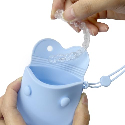 1PC Silicone Retainer Case with Lanyard, Cute Vent Holes Denture Box, Mouth Guard Case Travel Holder for Girls, Women, Men (Pink with Lanyard) - color: Blue with Lanyard