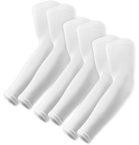 OutdoorEssentials UV Sun Sleeves for Men & Women, Cooling Arm Sleeves UPF 50+ | Golf, Tattoo Cover Up, Sun Protection - color: (3 Pairs): 3 White