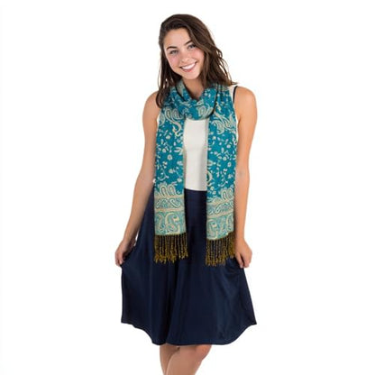 TUSHUSTY Pashmina Feel Shawls Wraps Rave Scarf for Women Soft Silky Reversible Men Scarves Hijab - color: Blue