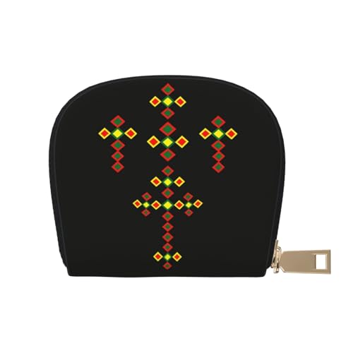 Ethiopian Cross RFID Blocking Semi Circle Card Holder PU Leather Zipper Wallet Pouch Keychain Bag for Women Men, Slim Small Credit Card Case Organizer with 12 Slots - color: Ethiopian Cross4