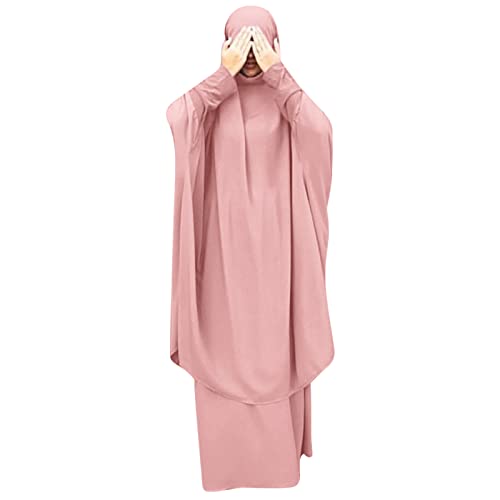 Women's Muslim Prayer Dress Hijab Scarf Eid Prayer Jilbab Khimar Niqab Burka Abaya Maxi Islamic Arabian Modest Cardi Robe - color: Pink