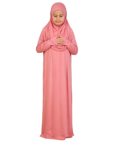 Prien Kids Muslim Prayer Dress With Hijab & Pouch, Soft Viscose Abaya For Girls, Islamic Clothes, Robe For Eid, Ramadan - color: Dusty Rose