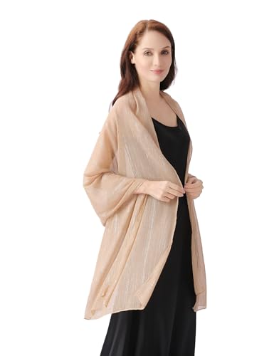 OurLore Chiffon Shawls Wraps for Women Sheer Glitter Scarf Sparkly Rhinestones Shoulder Sarong Cover Up Hijab for Wedding - color: Champagne